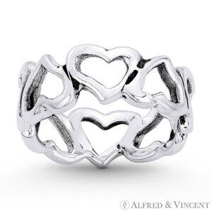 Multi-Heart Charm Stackable Eternity Band in .925 Sterling Silver - Size 7
